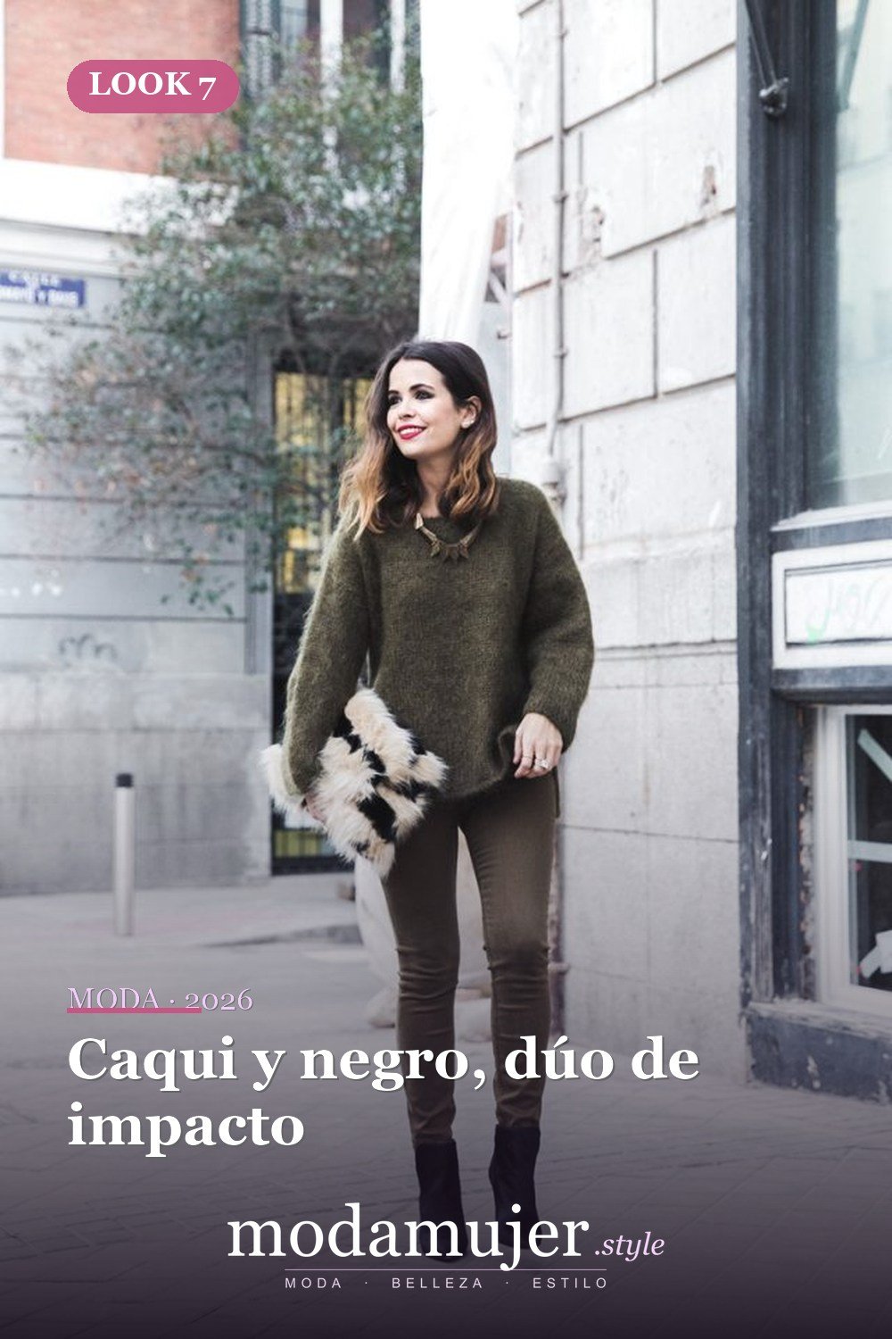 Caqui y negro, dúo de impacto — 20 maneras bonitas de usar atuendo de color caqui