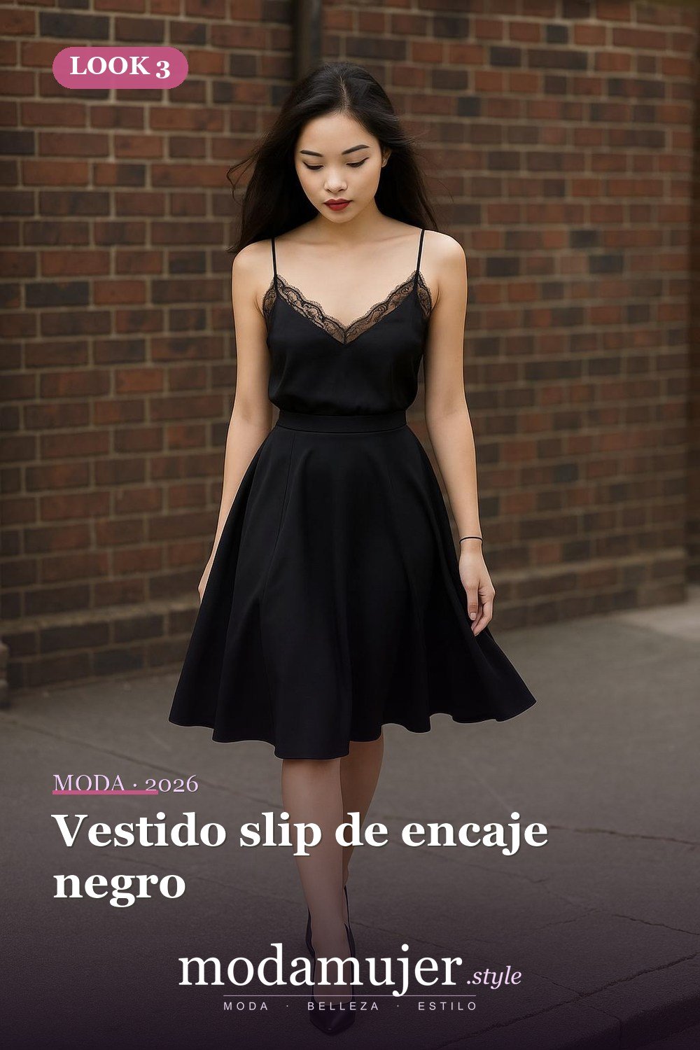 Vestido slip de encaje negro — 20 maneras de diseñar tus vestidos slip en 2026