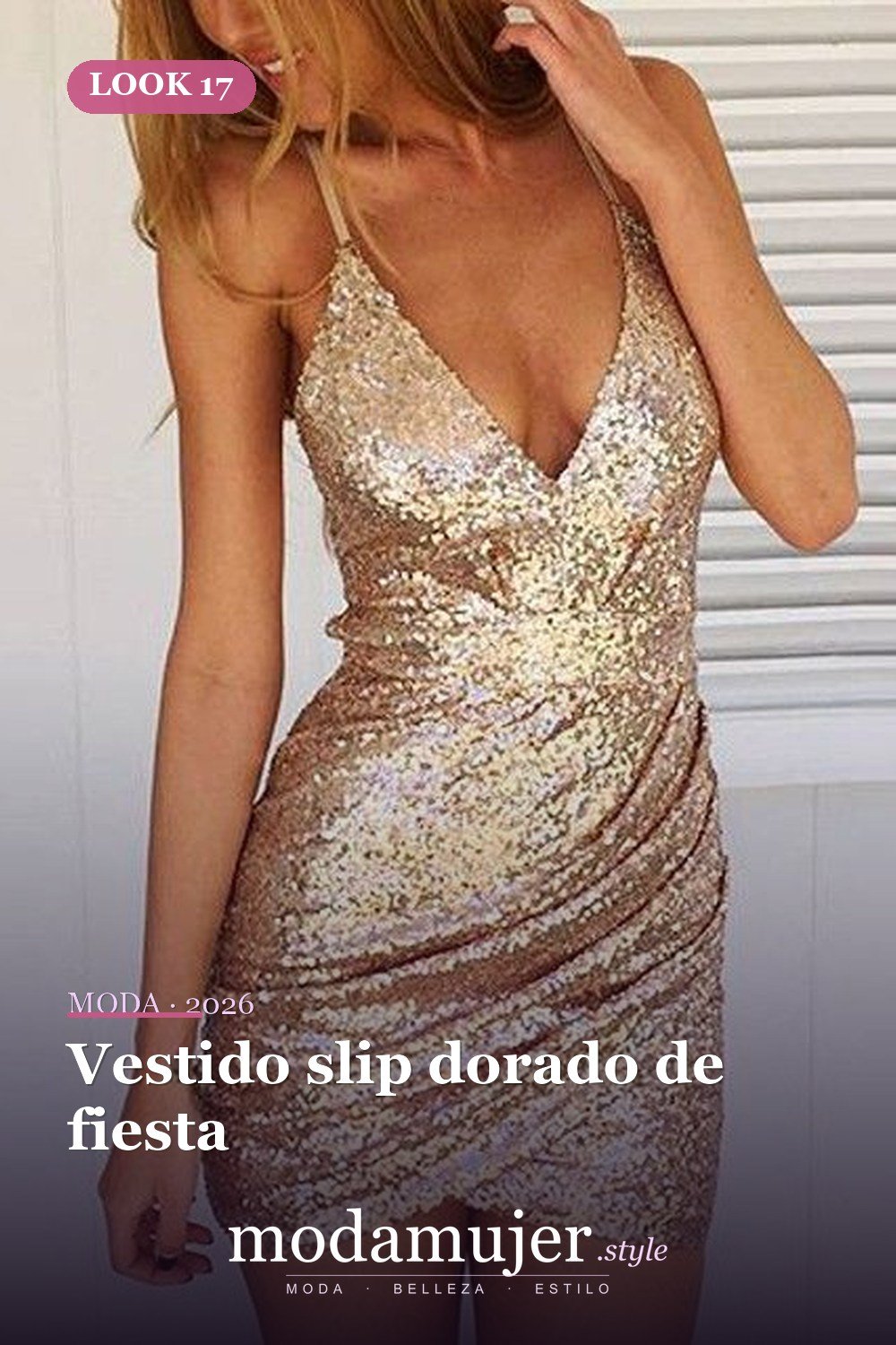 Vestido slip dorado de fiesta — 20 maneras de diseñar tus vestidos slip en 2026