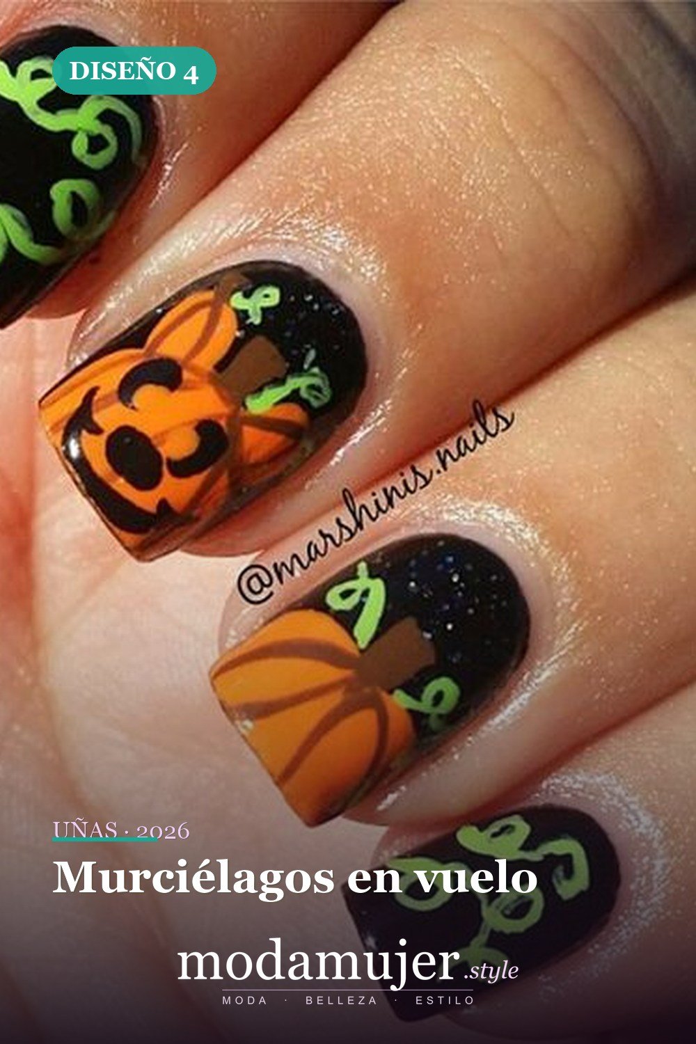 Murciélagos en vuelo — 20 tips de arte de uñas de Halloween fáciles y geniales