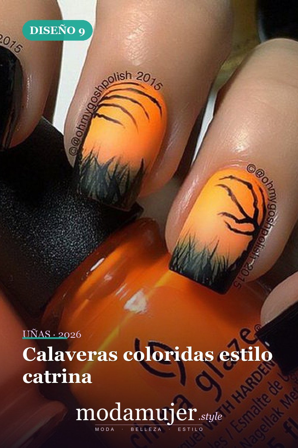 Calaveras coloridas estilo catrina — 20 tips de arte de uñas de Halloween fáciles y geniales