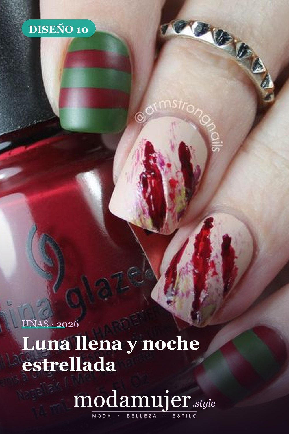 Luna llena y noche estrellada — 20 tips de arte de uñas de Halloween fáciles y geniales