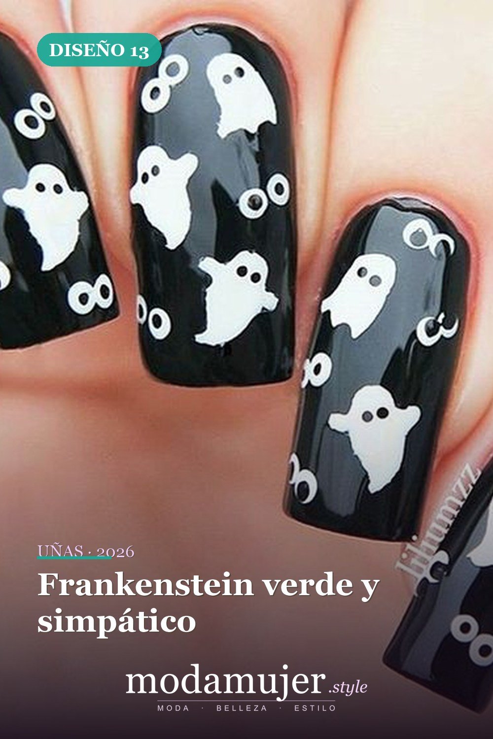 Frankenstein verde y simpático — 20 tips de arte de uñas de Halloween fáciles y geniales