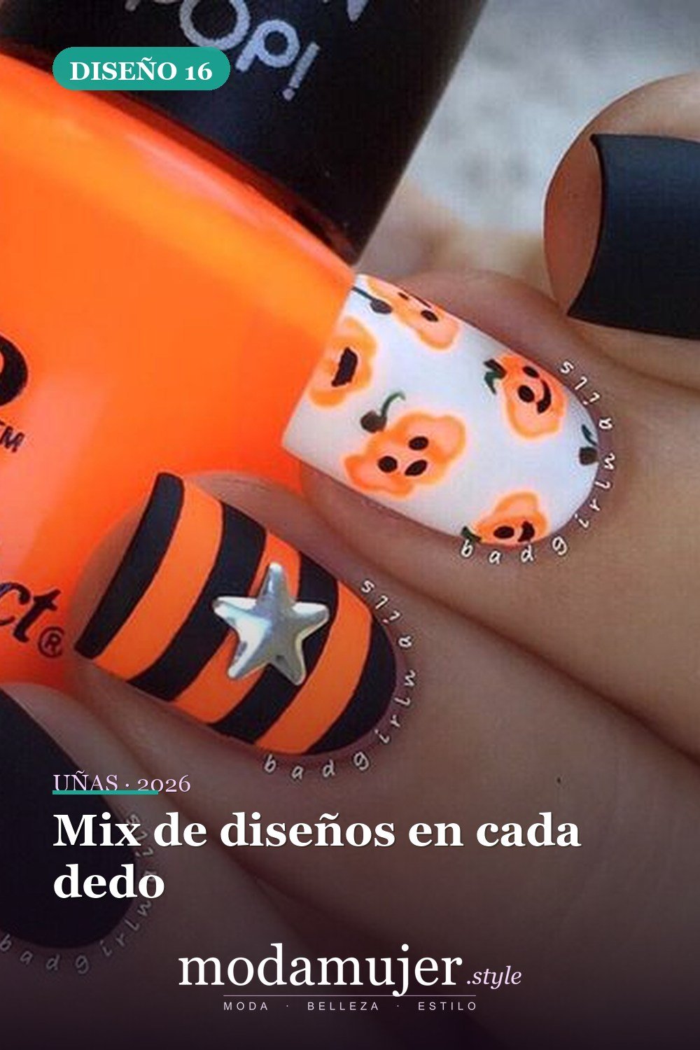 Mix de diseños en cada dedo — 20 tips de arte de uñas de Halloween fáciles y geniales