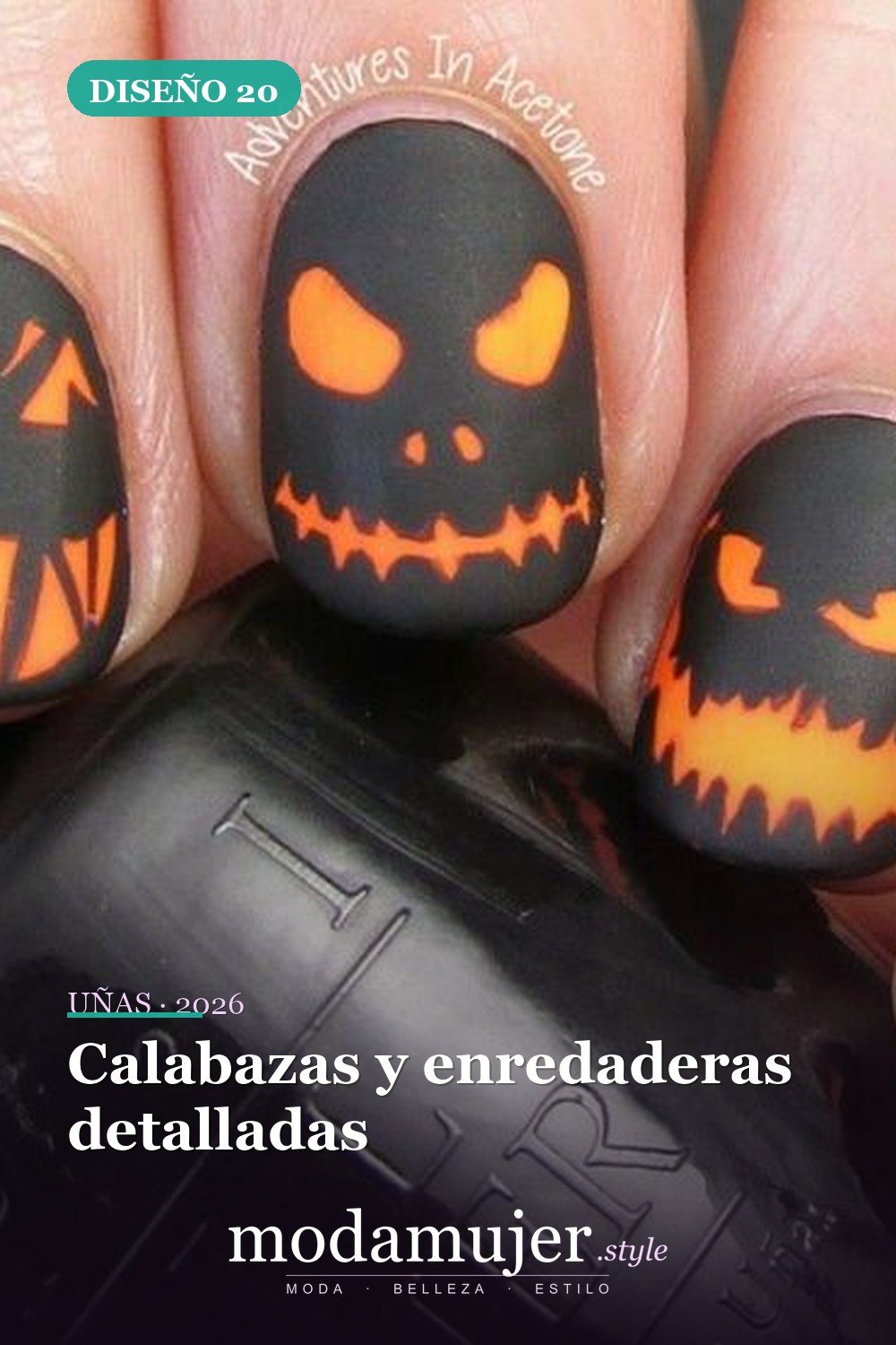 Calabazas y enredaderas detalladas — 20 tips de arte de uñas de Halloween fáciles y geniales