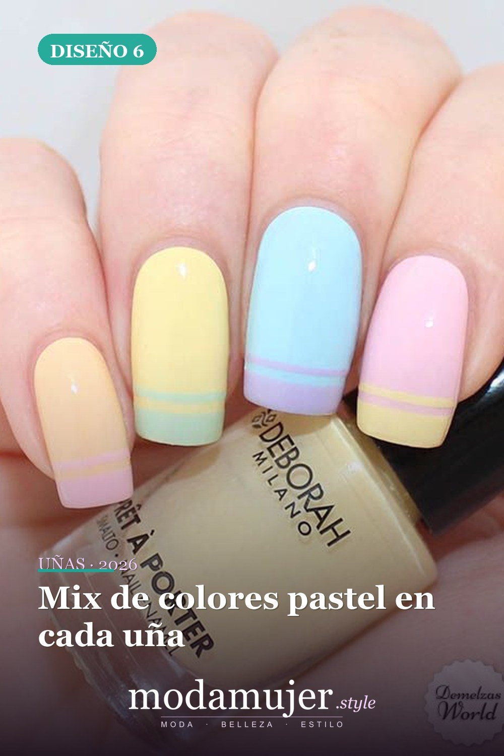 Mix de colores pastel en cada uña — 23 tips y diseños de uñas primaverales para niñas