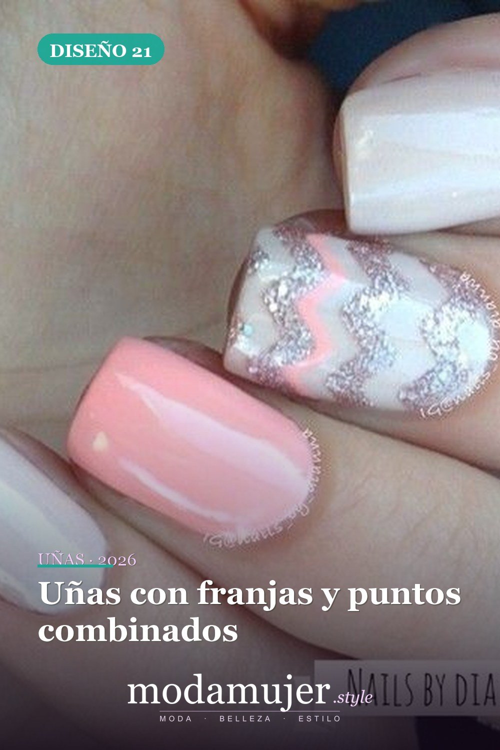 Uñas con franjas y puntos combinados — 23 tips y diseños de uñas primaverales para niñas