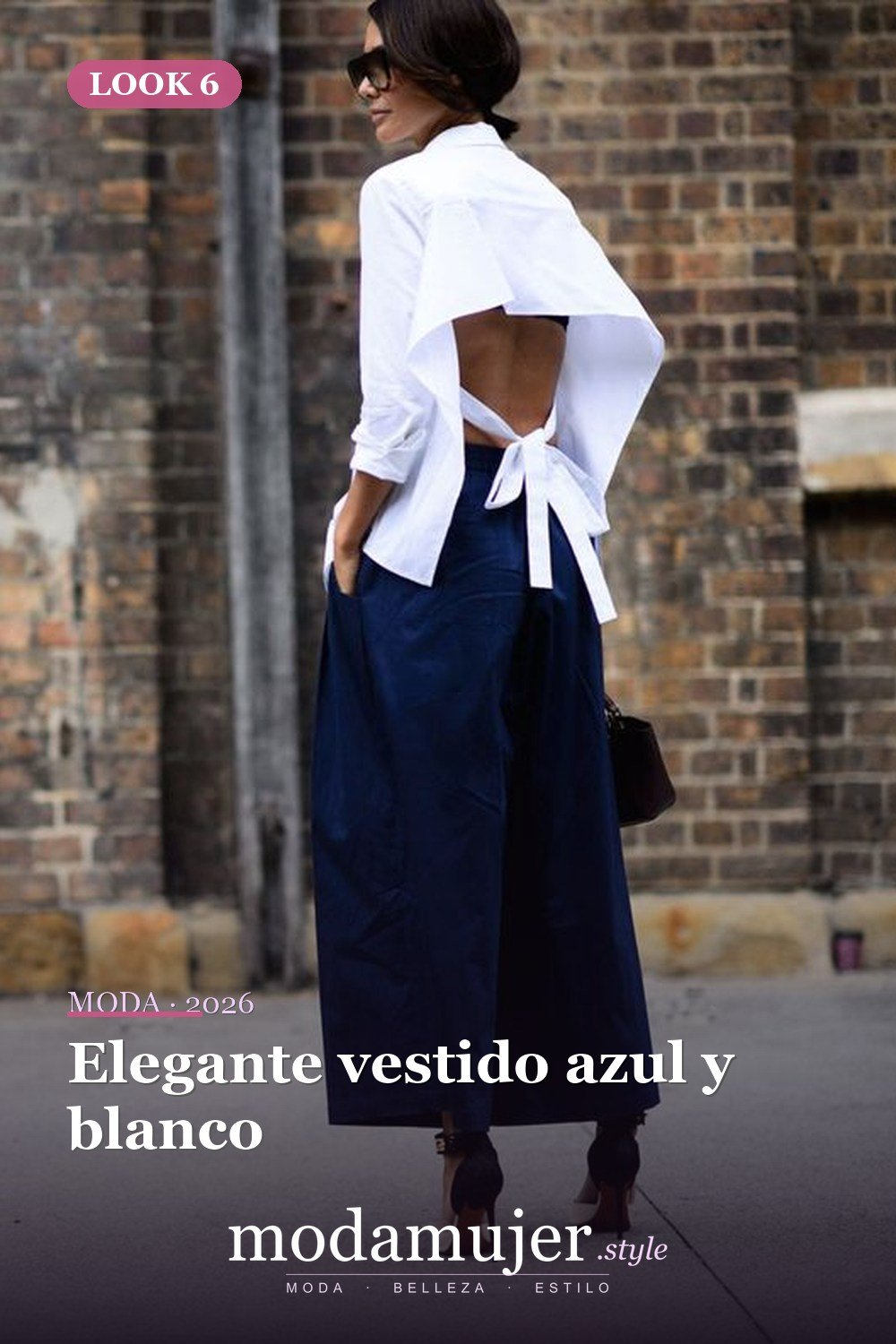 Elegante vestido azul y blanco — 23 vestidos sin espalda para un look bonito