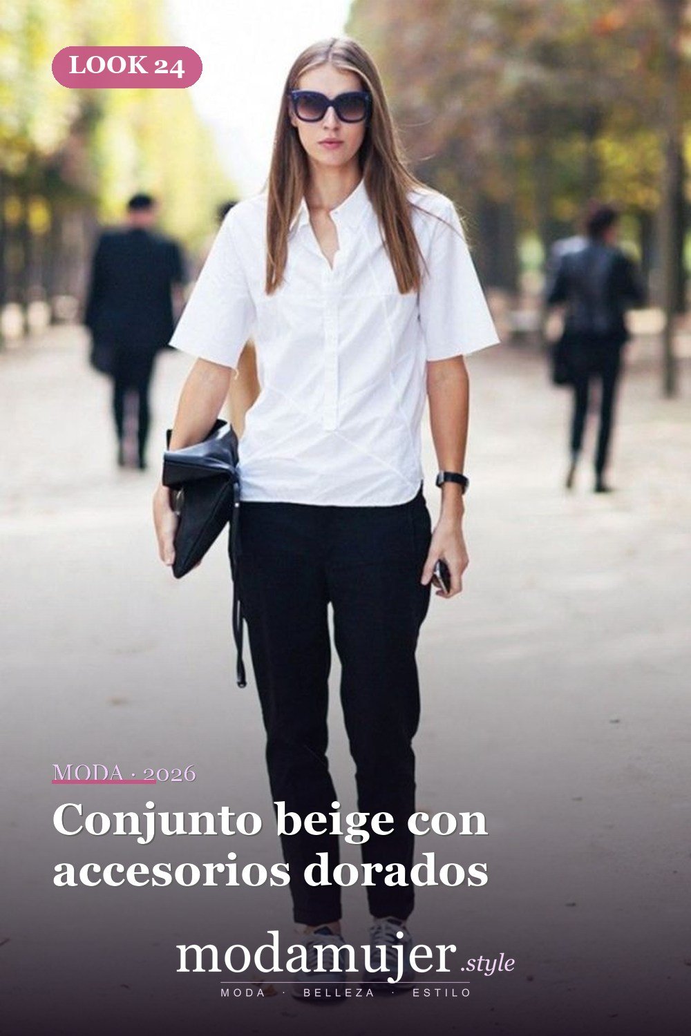 Conjunto beige con accesorios dorados — 24 ideas de outfits minimalistas para lucir elegante en 2026
