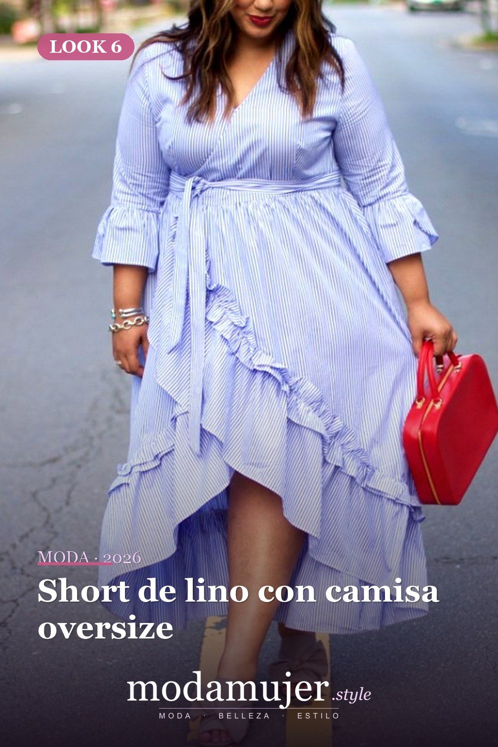 Short de lino con camisa oversize — 24 ideas de trajes casuales de talla grande para verano 2026