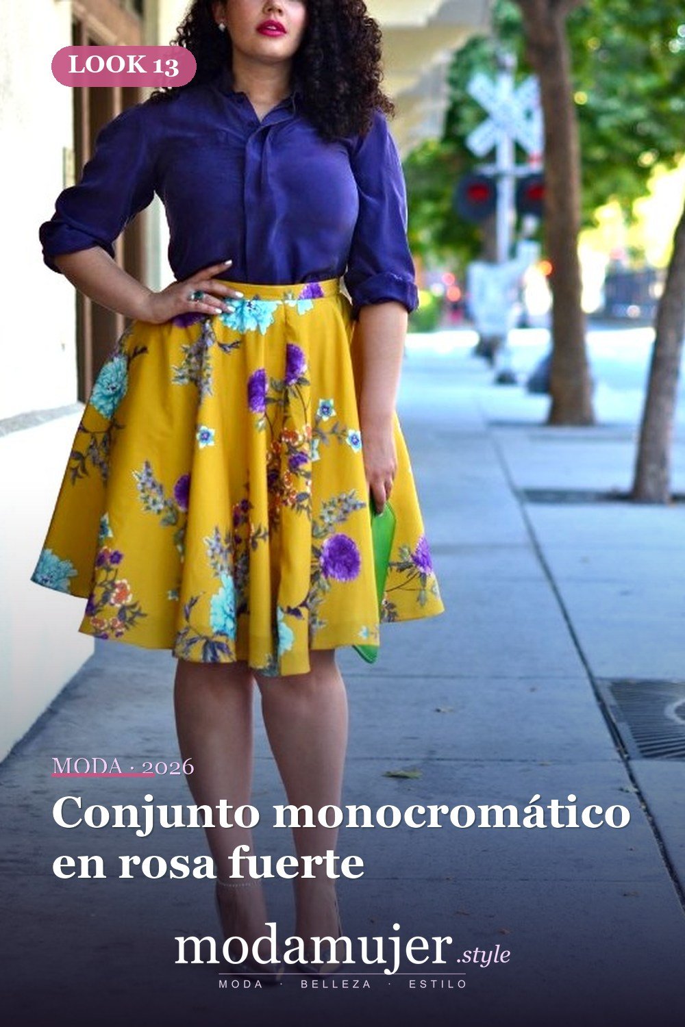 Conjunto monocromático en rosa fuerte — 24 ideas de trajes casuales de talla grande para verano 2026