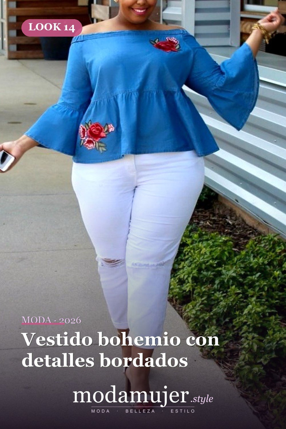 Vestido bohemio con detalles bordados — 24 ideas de trajes casuales de talla grande para verano 2026