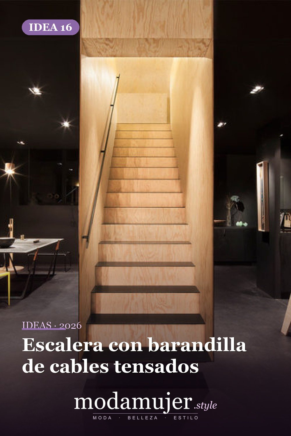 Escalera con barandilla de cables tensados — 25 diseños de escaleras que son simplemente espectaculares