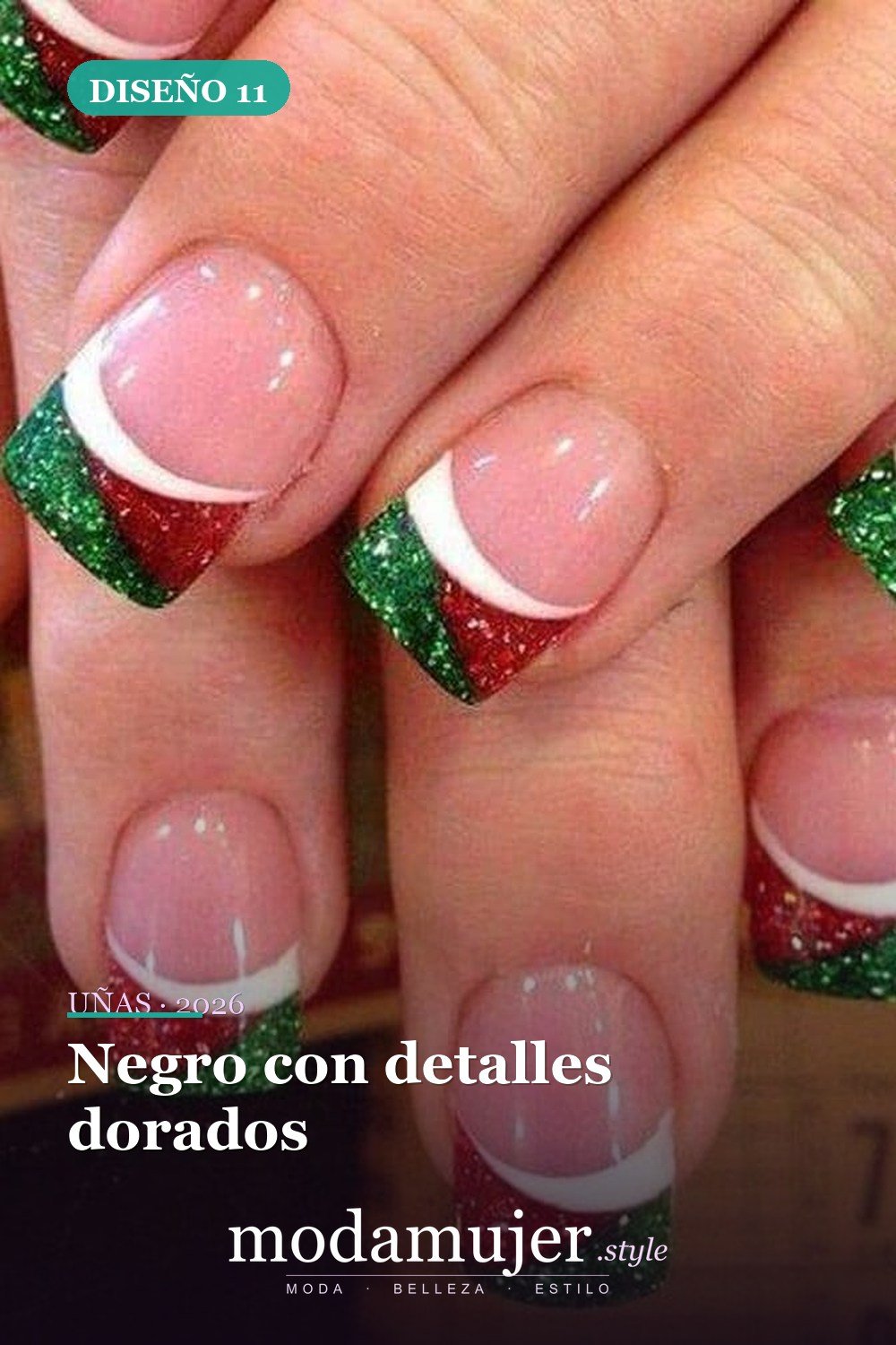 Negro con detalles dorados — 25 impresionantes uñas de invierno para iluminarte