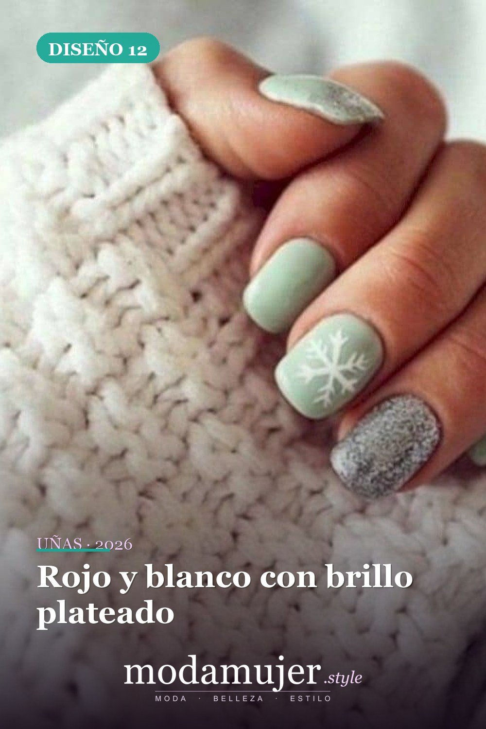 Rojo y blanco con brillo plateado — 25 increíbles colores de uñas de invierno que combinan con la nieve