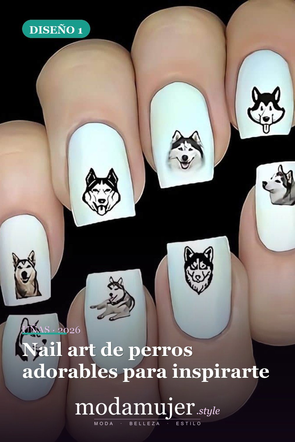 Nail art de perros adorables para inspirarte — 25 Increíbles Diseños de Uñas Husky para el Invierno