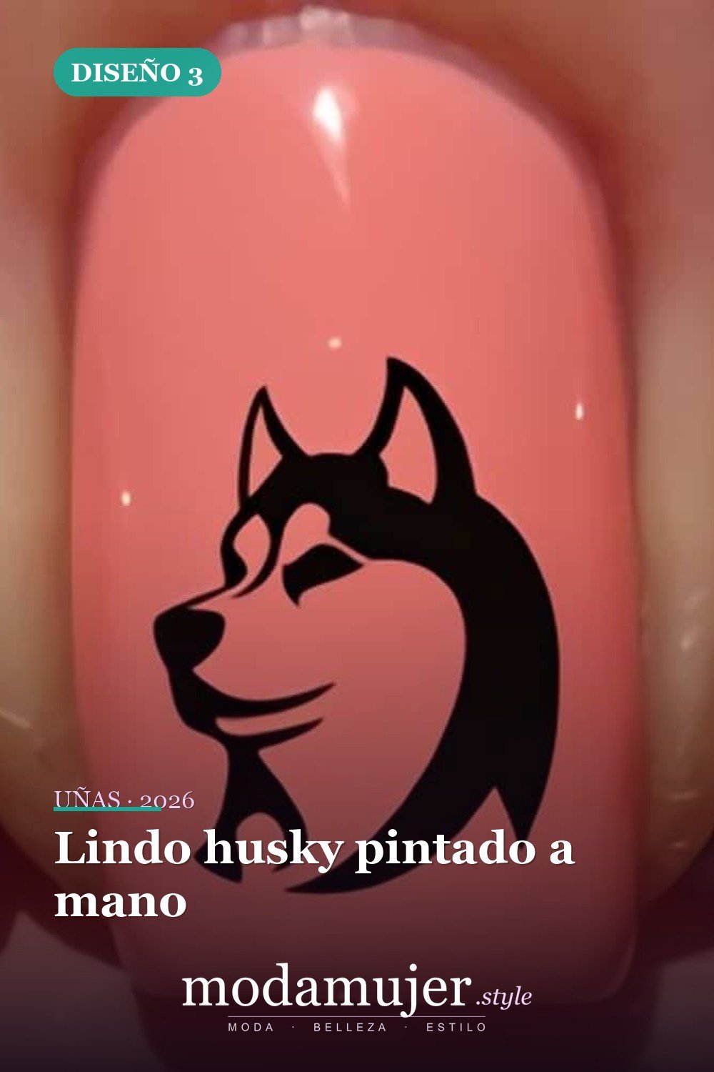 Lindo husky pintado a mano — 25 Increíbles Diseños de Uñas Husky para el Invierno