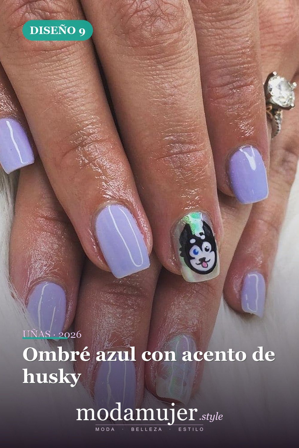 Ombré azul con acento de husky — 25 Increíbles Diseños de Uñas Husky para el Invierno