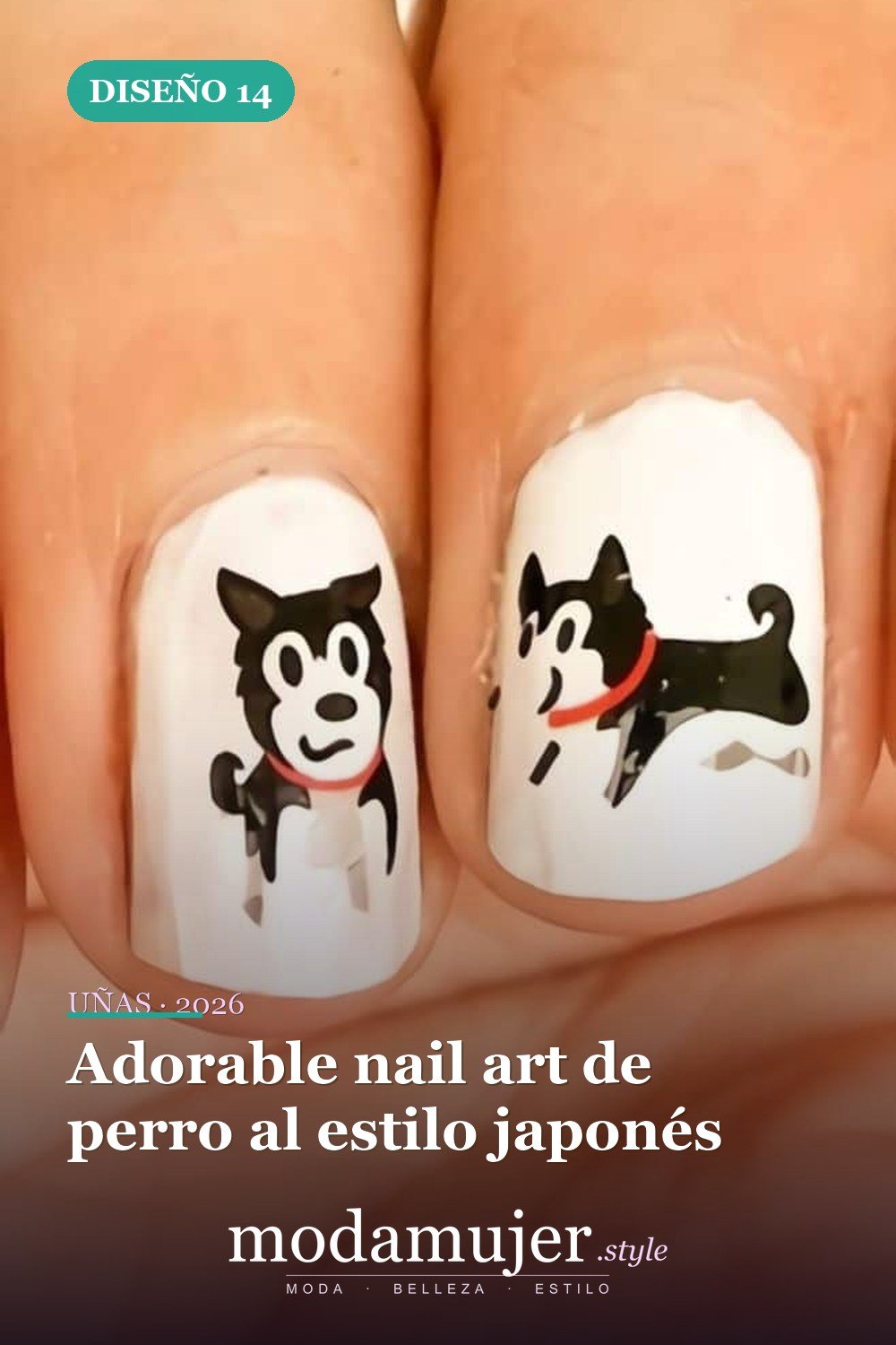 Adorable nail art de perro al estilo japonés — 25 Increíbles Diseños de Uñas Husky para el Invierno