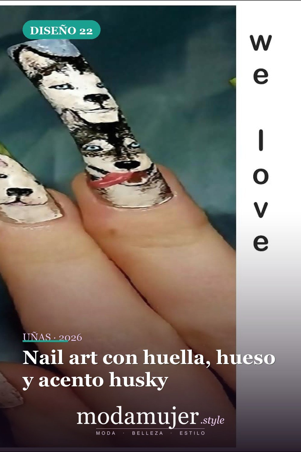 Nail art con huella, hueso y acento husky — 25 Increíbles Diseños de Uñas Husky para el Invierno