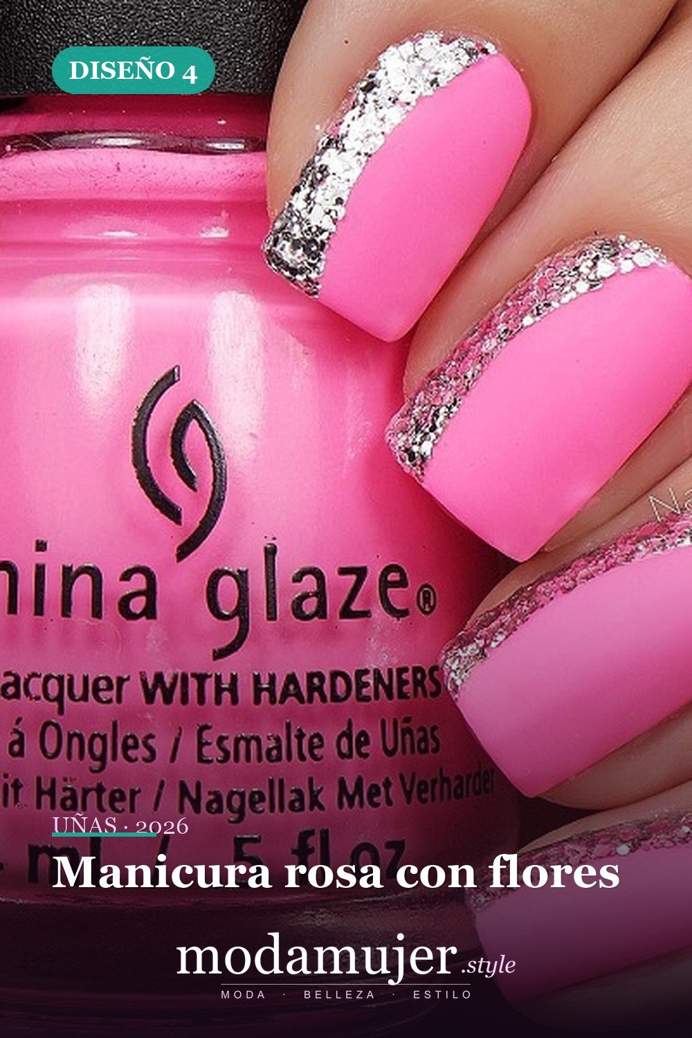 Manicura rosa con flores — 25 lindos diseños de uñas rosas para niñas