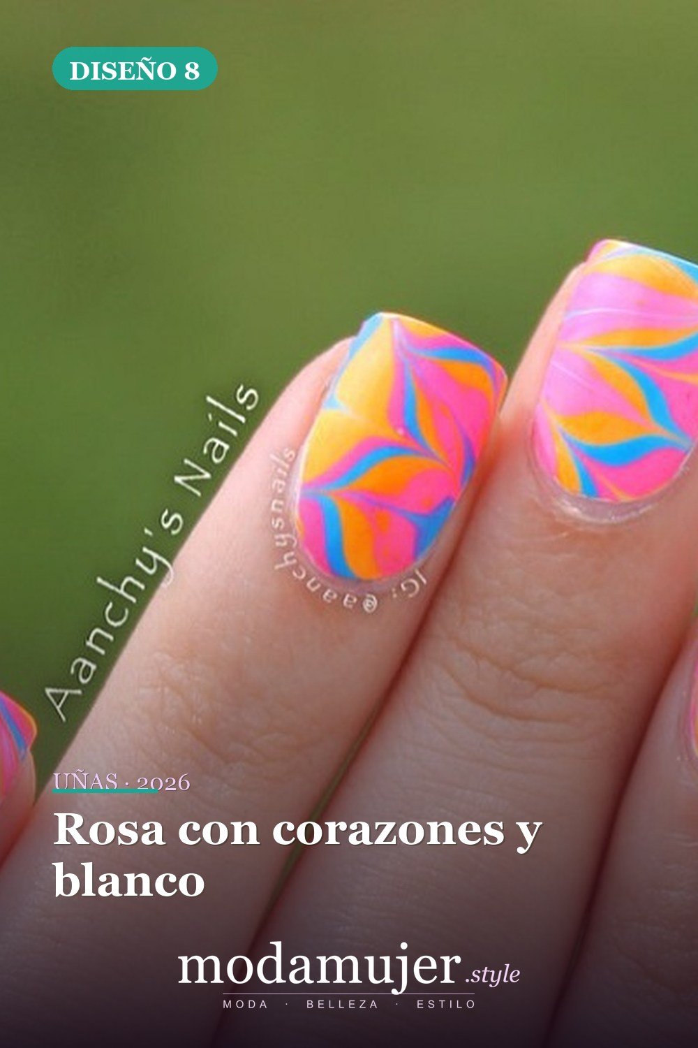 Rosa con corazones y blanco — 25 lindos diseños de uñas rosas para niñas