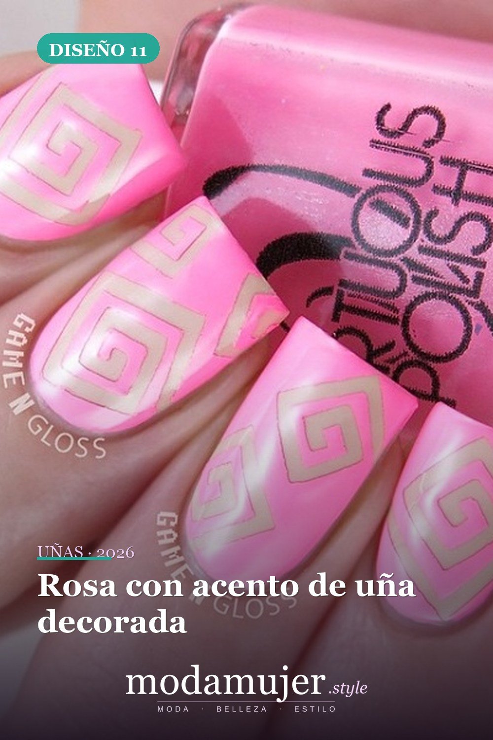 Rosa con acento de uña decorada — 25 lindos diseños de uñas rosas para niñas