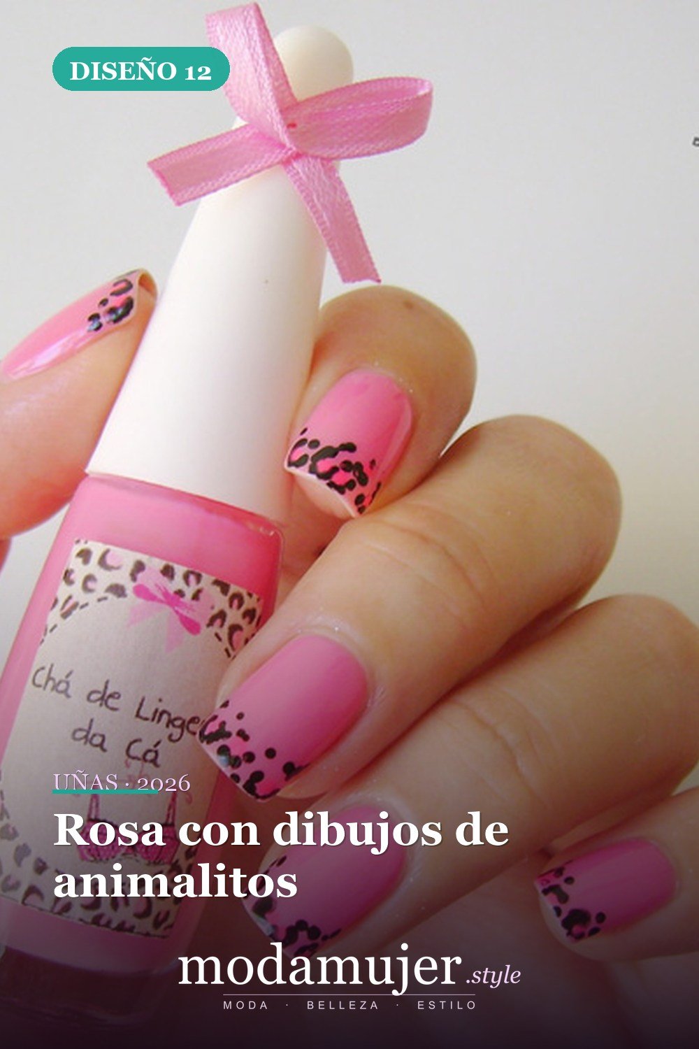 Rosa con dibujos de animalitos — 25 lindos diseños de uñas rosas para niñas