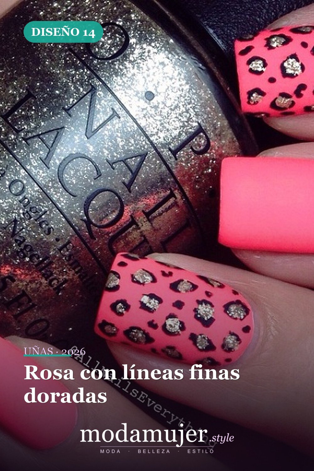 Rosa con líneas finas doradas — 25 lindos diseños de uñas rosas para niñas