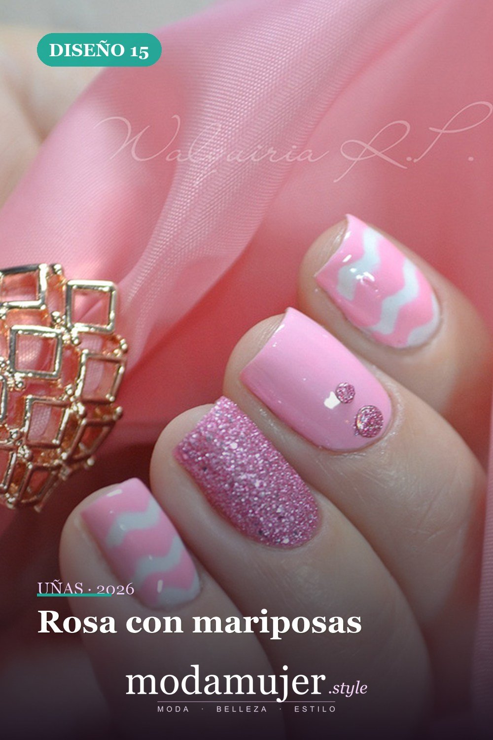 Rosa con mariposas — 25 lindos diseños de uñas rosas para niñas