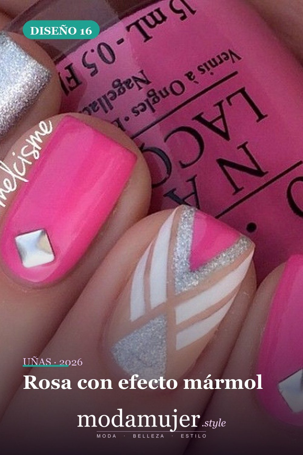 Rosa con efecto mármol — 25 lindos diseños de uñas rosas para niñas
