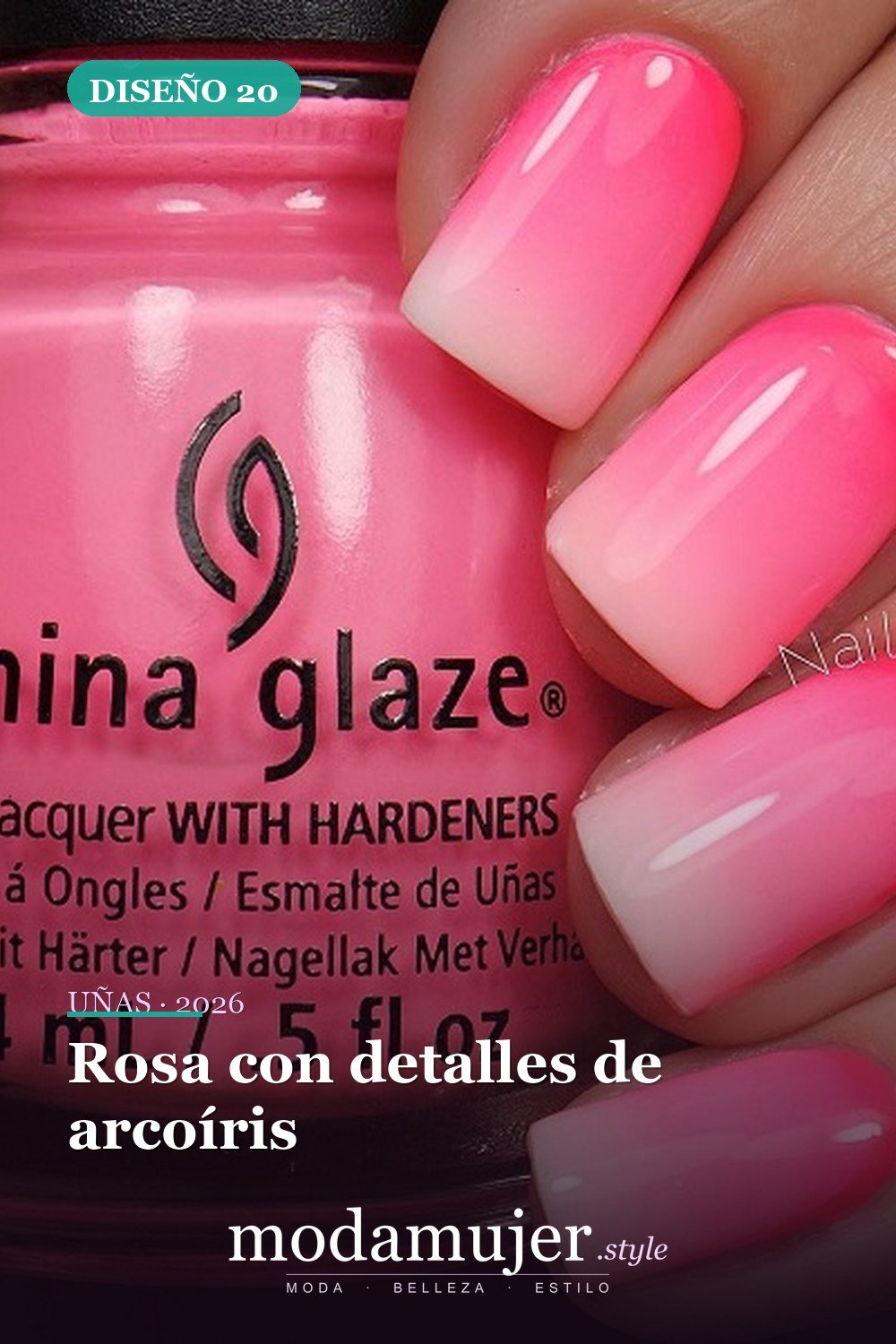Rosa con detalles de arcoíris — 25 lindos diseños de uñas rosas para niñas
