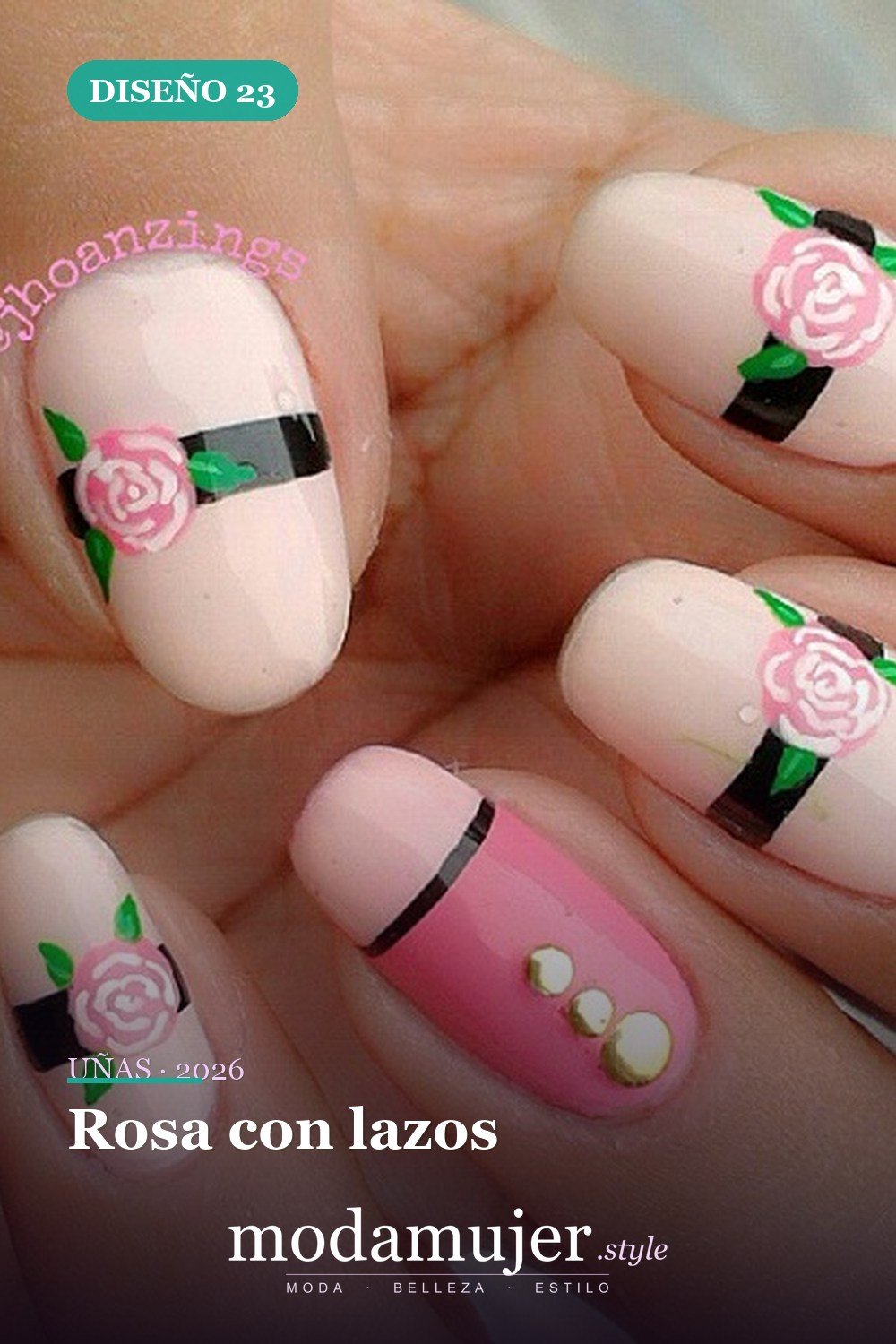 Rosa con lazos — 25 lindos diseños de uñas rosas para niñas