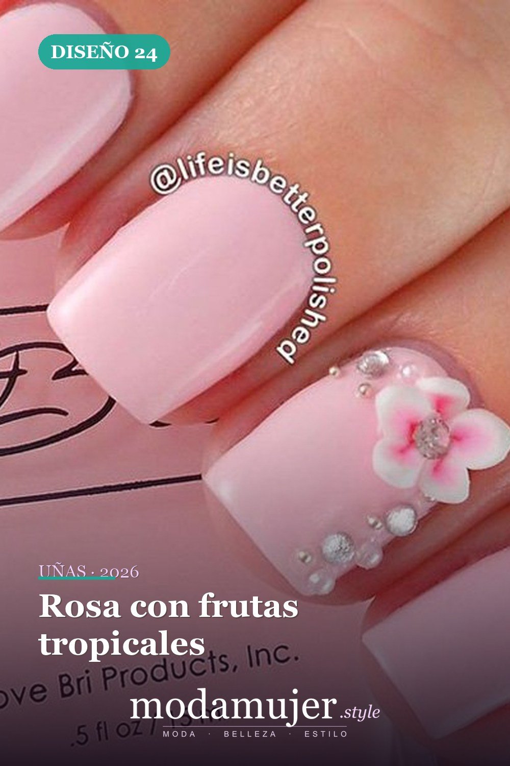 Rosa con frutas tropicales — 25 lindos diseños de uñas rosas para niñas