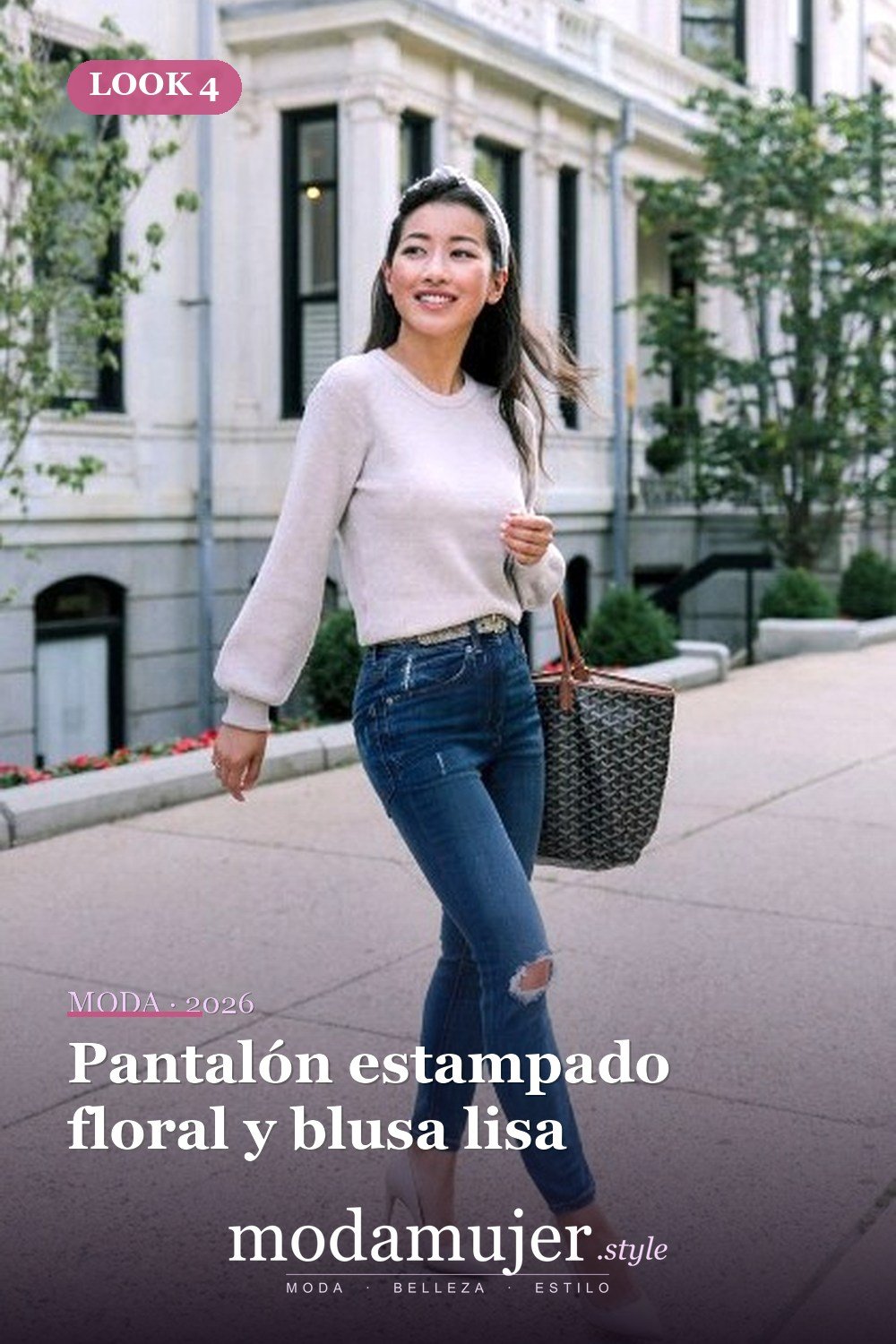 Pantalón estampado floral y blusa lisa — 25 mejores ideas lindas de trajes de pantalones de verano