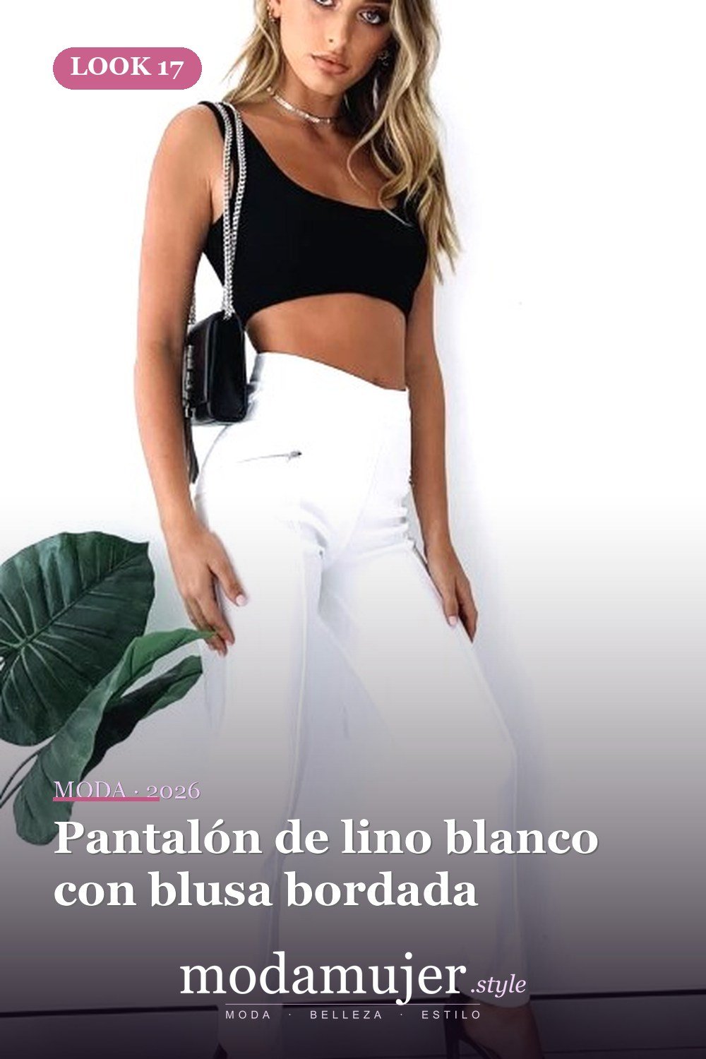 Pantalón de lino blanco con blusa bordada — 25 mejores ideas lindas de trajes de pantalones de verano