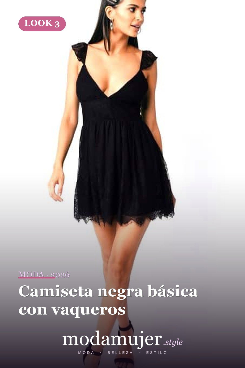 Camiseta negra básica con vaqueros — 25 ideas de trajes casuales de verano negro