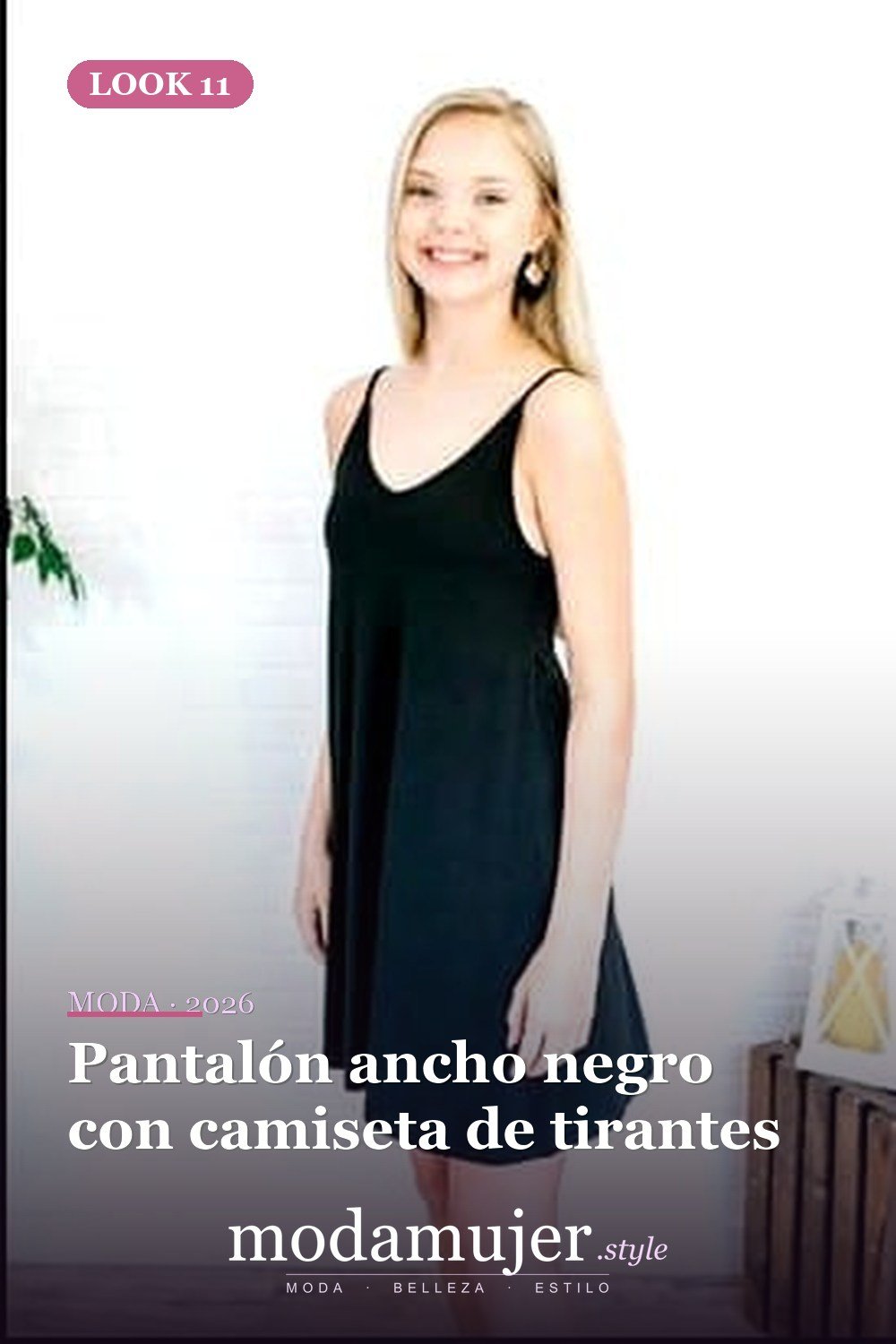 Pantalón ancho negro con camiseta de tirantes — 25 ideas de trajes casuales de verano negro