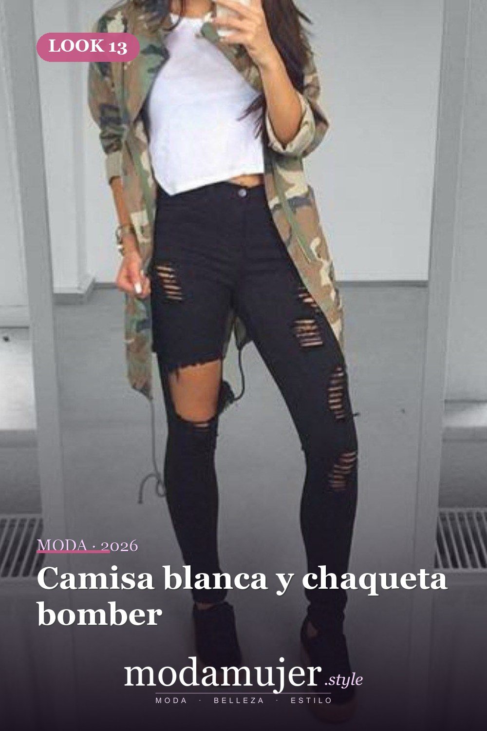Camisa blanca y chaqueta bomber — 27 ideas elegantes para vestir con jeans negros
