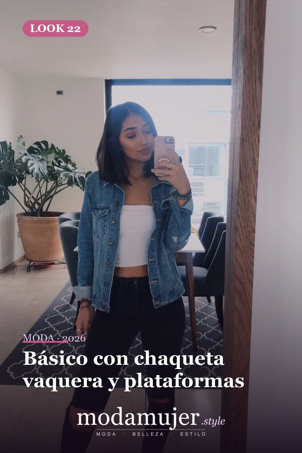 Básico con chaqueta vaquera y plataformas — 27 ideas elegantes para vestir con jeans negros