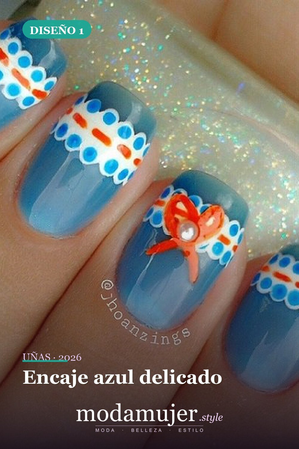 Encaje azul delicado — 29 Adorables Diseños de Uñas Azules para 2026