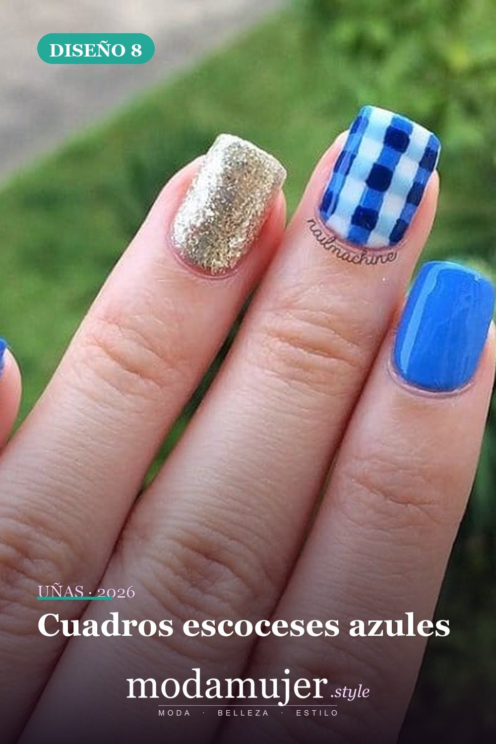 Cuadros escoceses azules — 29 Adorables Diseños de Uñas Azules para 2026
