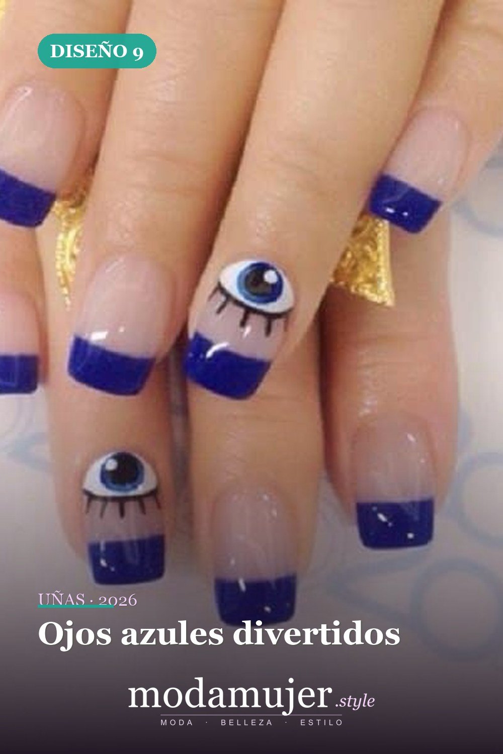 Ojos azules divertidos — 29 Adorables Diseños de Uñas Azules para 2026