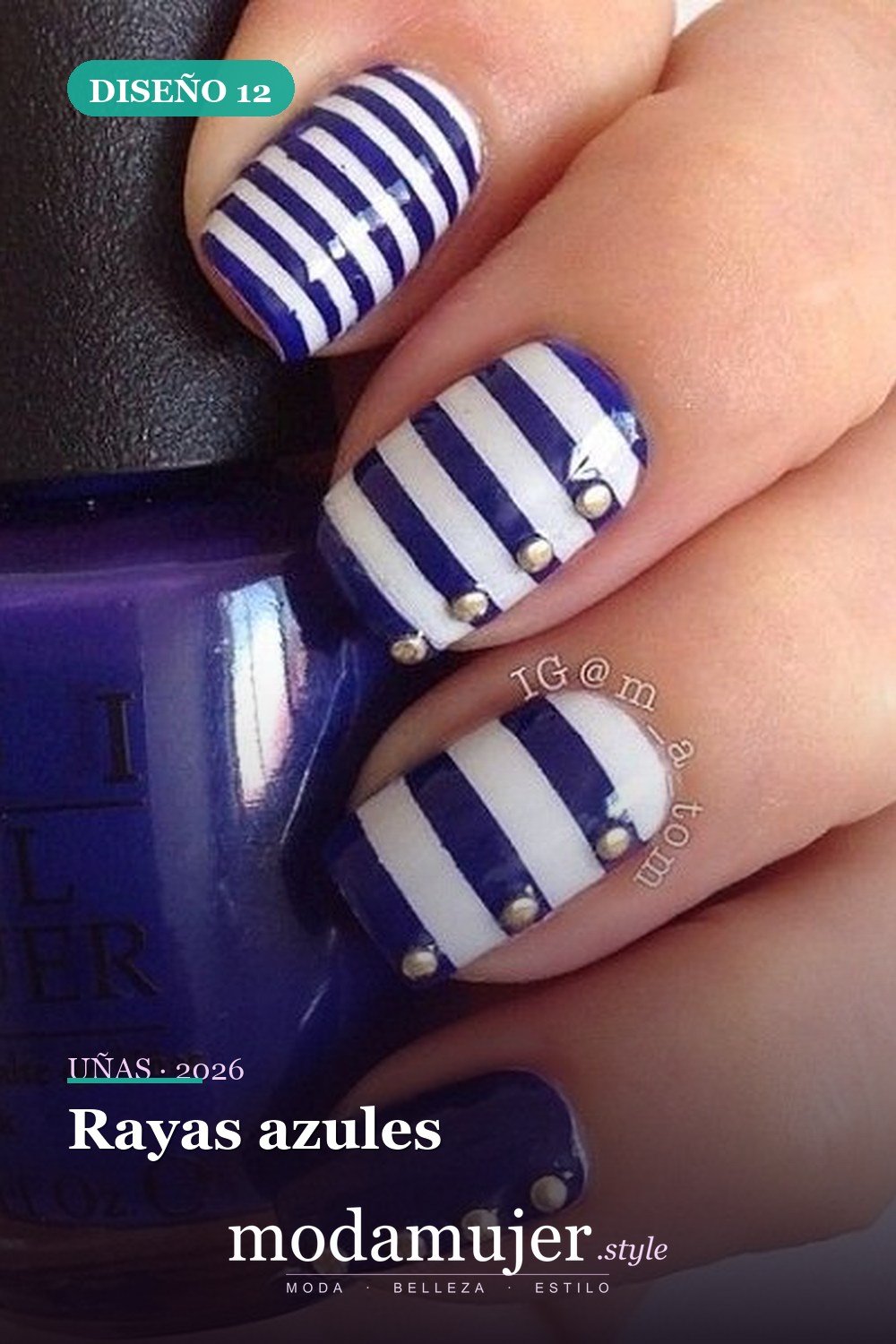 Rayas azules — 29 Adorables Diseños de Uñas Azules para 2026