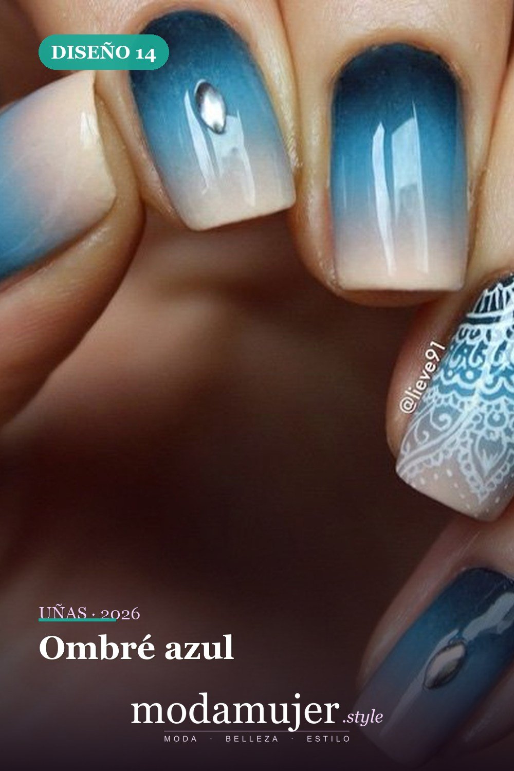 Ombré azul — 29 Adorables Diseños de Uñas Azules para 2026