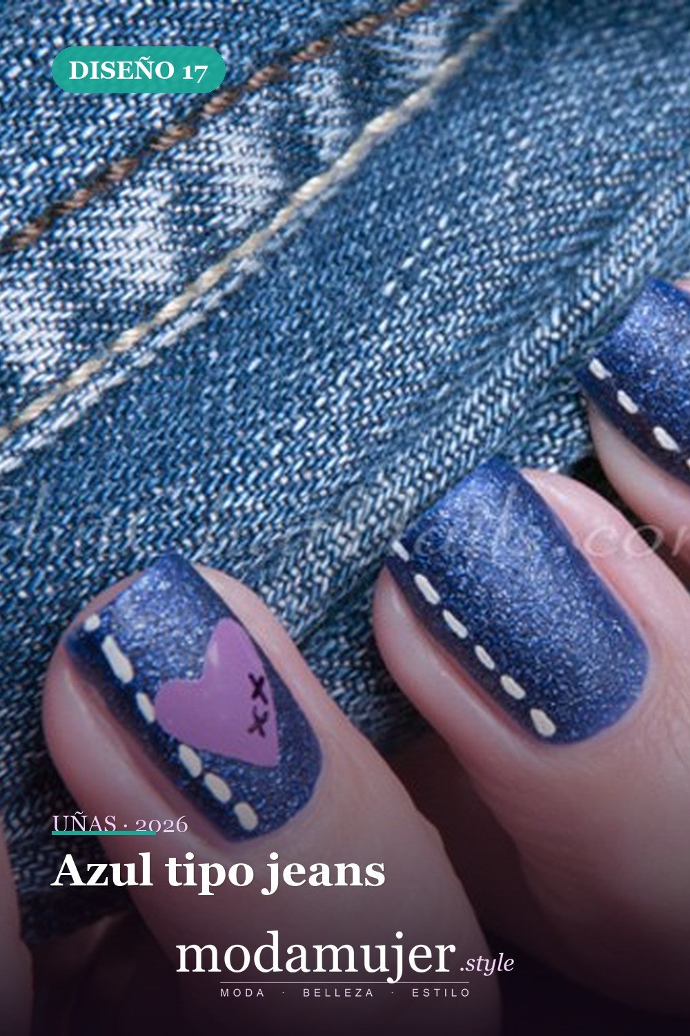 Azul tipo jeans — 29 Adorables Diseños de Uñas Azules para 2026