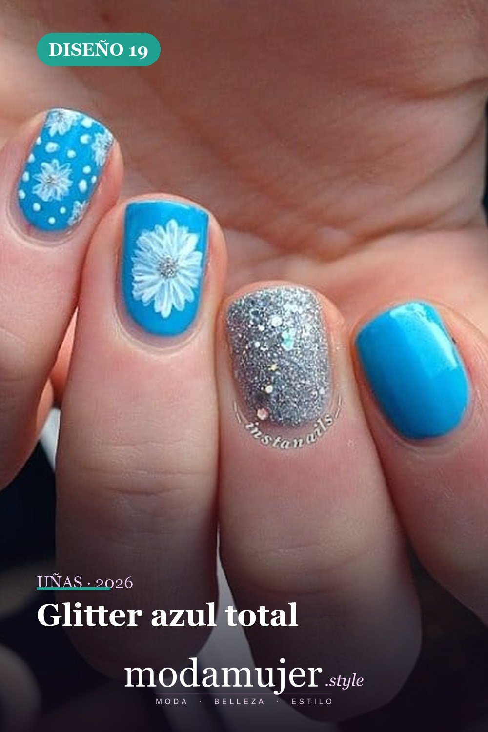 Glitter azul total — 29 Adorables Diseños de Uñas Azules para 2026