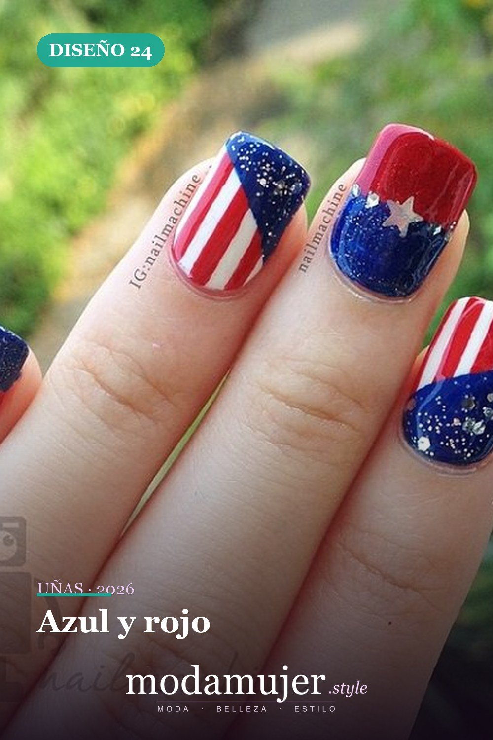 Azul y rojo — 29 Adorables Diseños de Uñas Azules para 2026