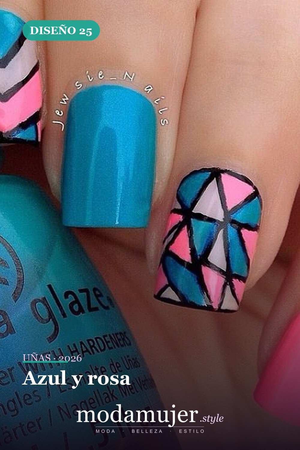 Azul y rosa — 29 Adorables Diseños de Uñas Azules para 2026