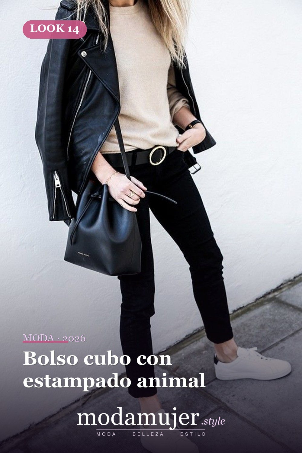 Bolso cubo con estampado animal — 29 ideas de atuendos de bolsos tipo cubo que toda chica debe probar